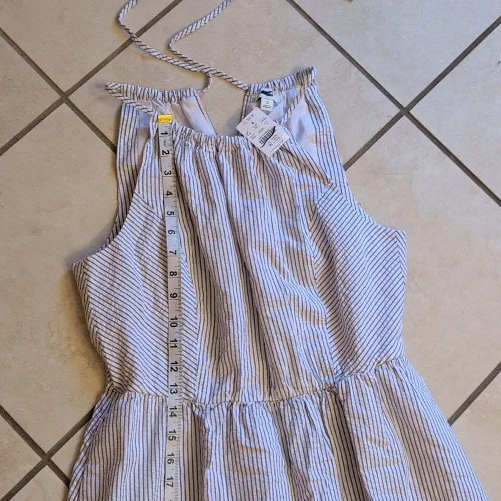NWT J. Crew Striped Seersucker Dress Cotton Lined Keyhole Back Size 2
